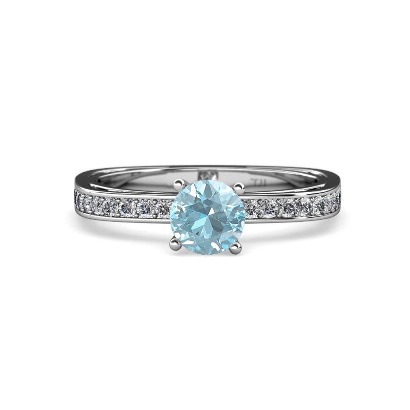 Inez Aquamarine and Diamond Euro Shank Bridal Set Ring 