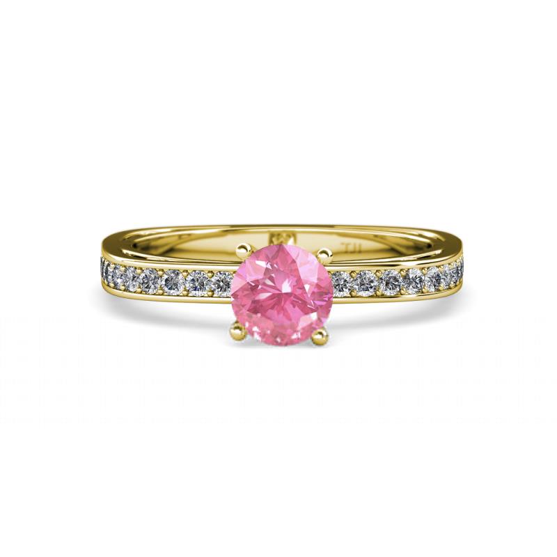 Inez Pink Tourmaline and Diamond Euro Shank Bridal Set Ring 