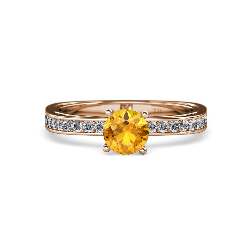 Inez Citrine and Diamond Euro Shank Bridal Set Ring 