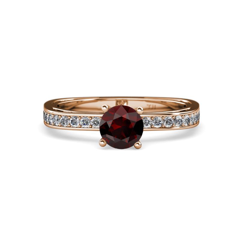 Inez Red Garnet and Diamond Euro Shank Bridal Set Ring 