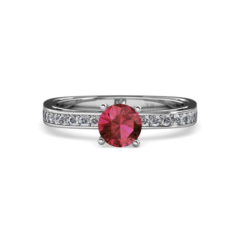 Inez Rhodolite Garnet and Diamond Euro Shank Bridal Set Ring 