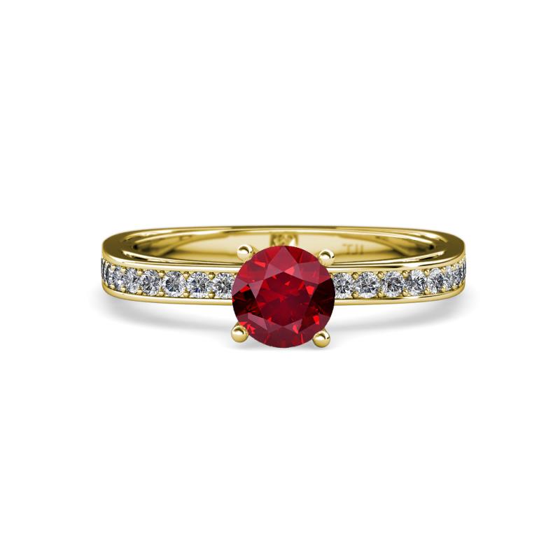 Inez Ruby and Diamond Euro Shank Bridal Set Ring 