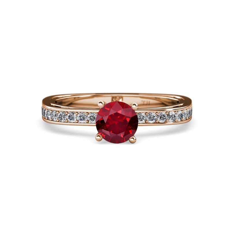 Inez Ruby and Diamond Euro Shank Bridal Set Ring 