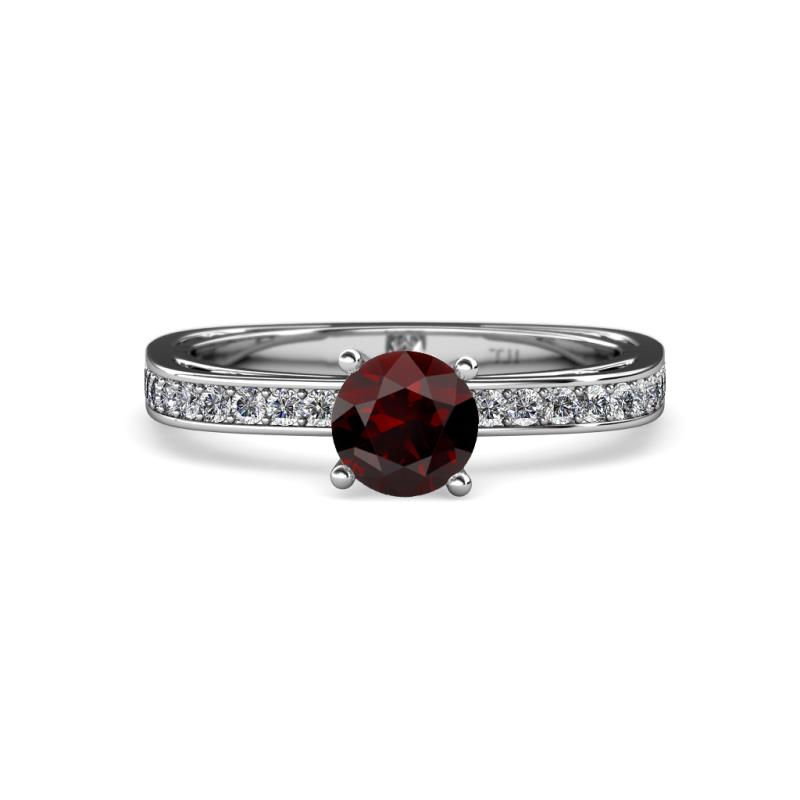 Inez Red Garnet and Diamond Euro Shank Bridal Set Ring 