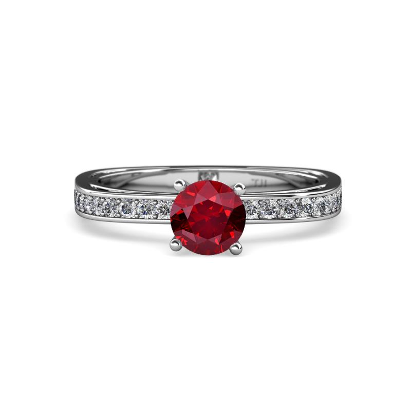 Inez Ruby and Diamond Euro Shank Bridal Set Ring 