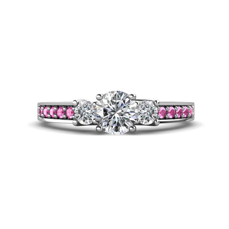 Valene Diamond Three Stone with Side Pink Sapphire Ring 