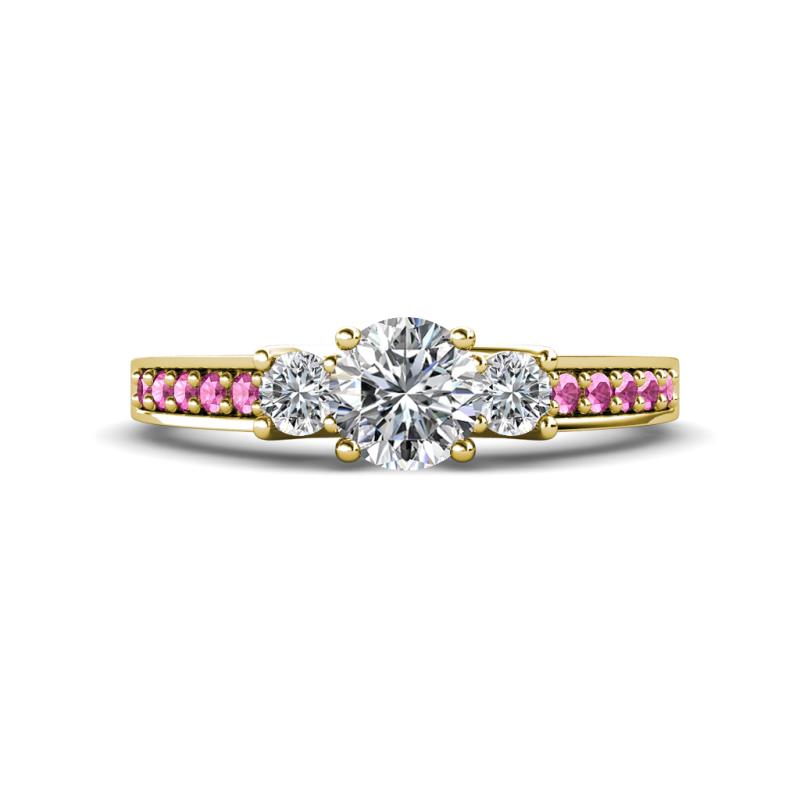 Valene Diamond Three Stone with Side Pink Sapphire Ring 