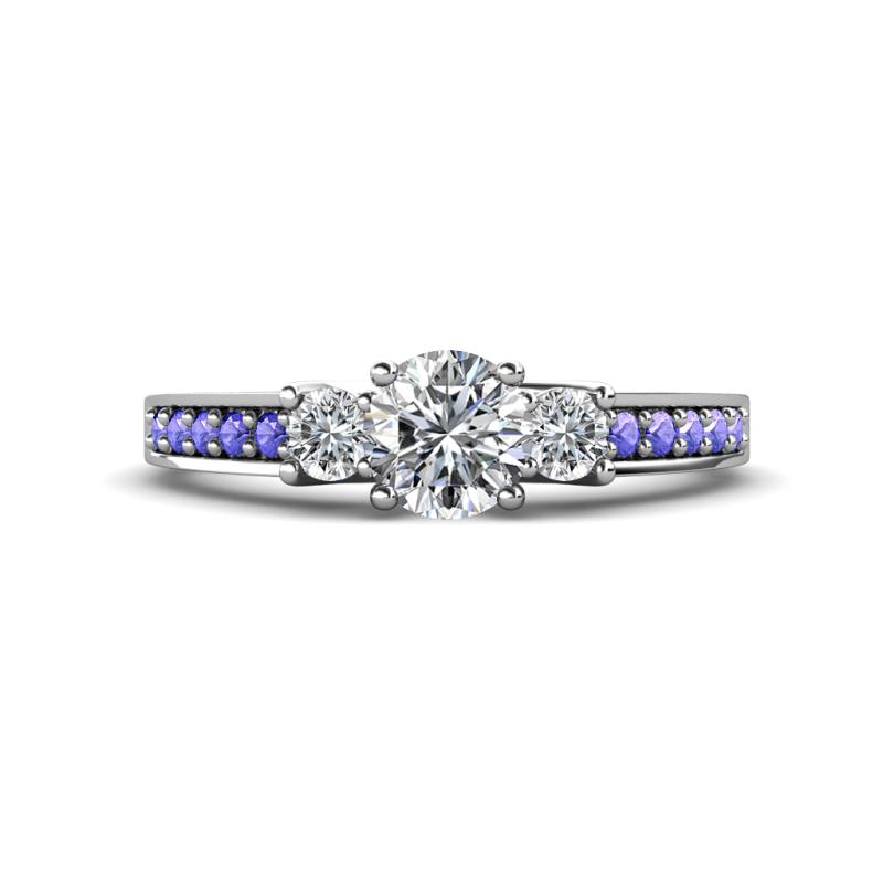 Valene Diamond Three Stone with Side Tanzanite Ring 