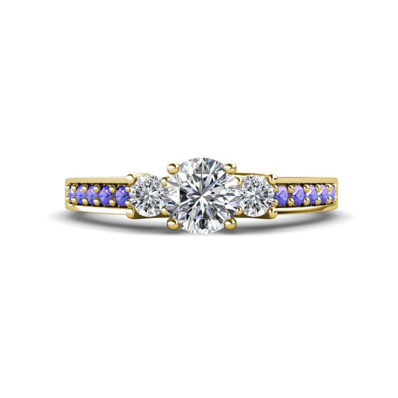 Valene Diamond Three Stone with Side Tanzanite Ring 