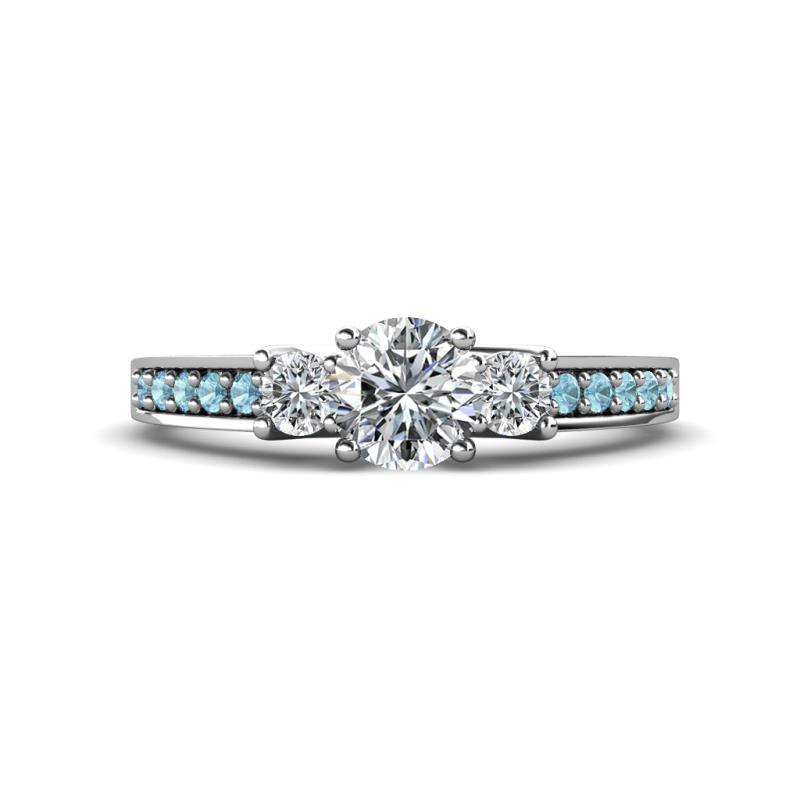 Valene Diamond Three Stone with Side Aquamarine Ring 