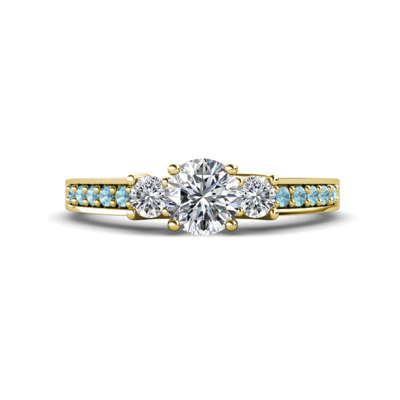 Valene Diamond Three Stone with Side Aquamarine Ring 