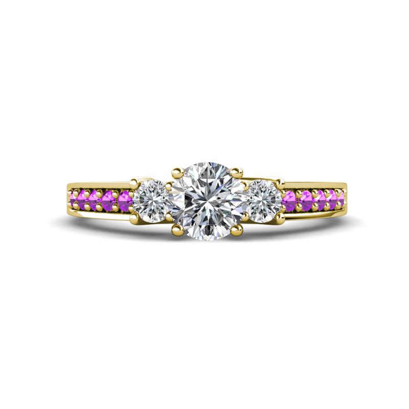 Valene Diamond Three Stone with Side Amethyst Ring 