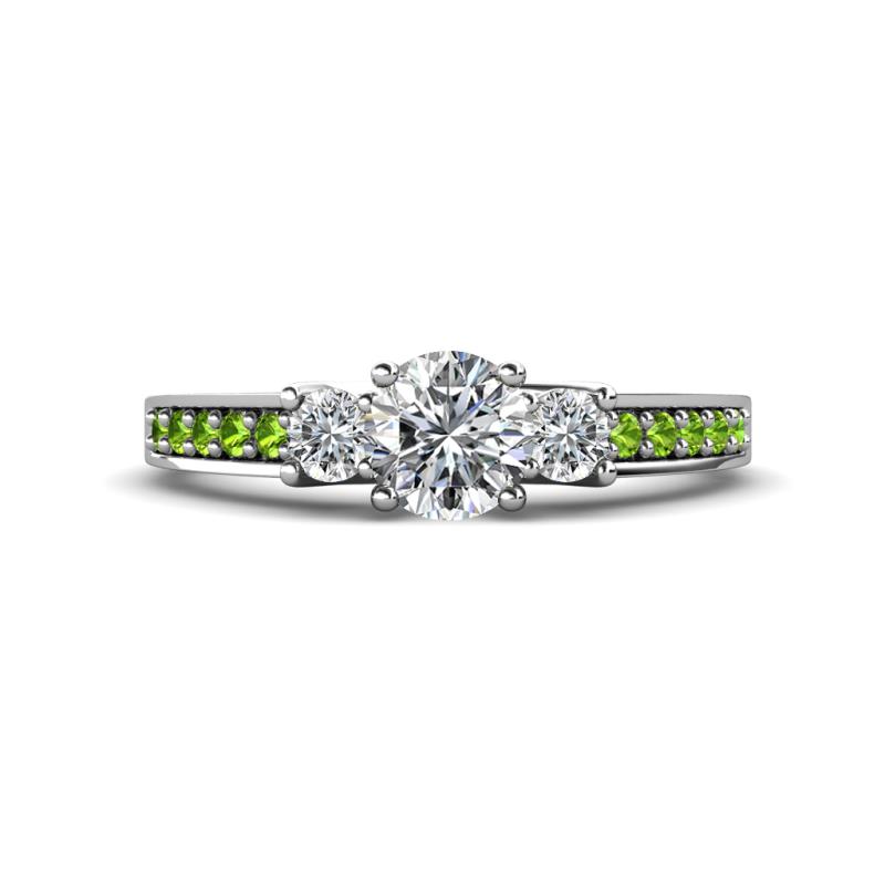 Valene Diamond Three Stone with Side Peridot Ring 
