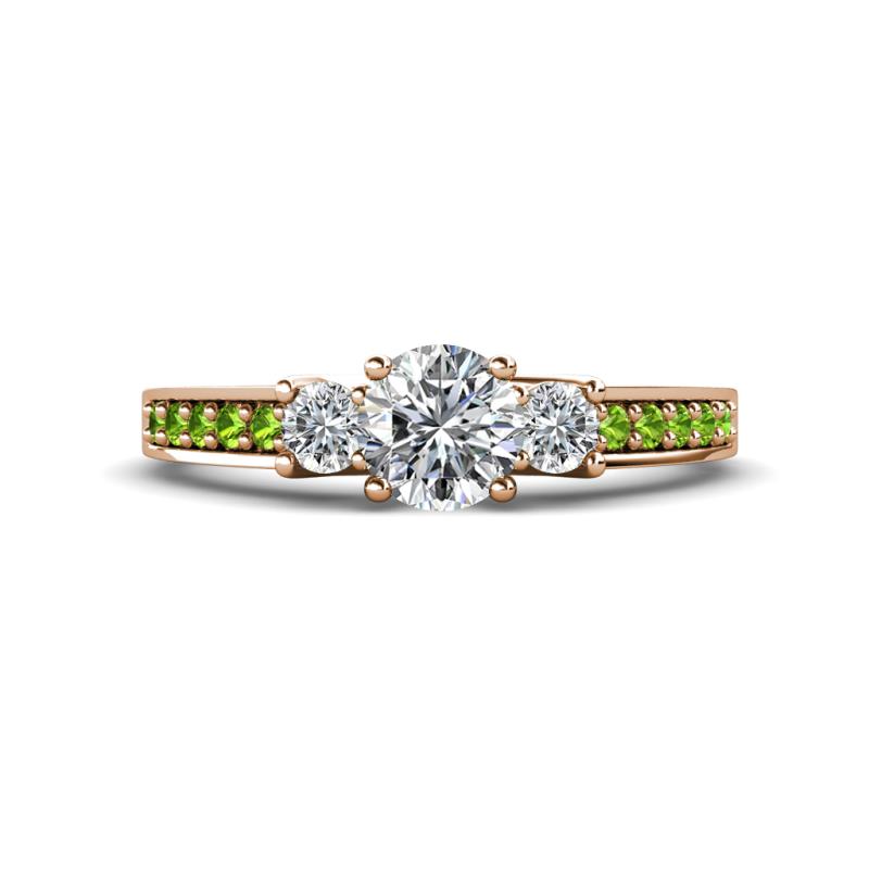 Valene Diamond Three Stone with Side Peridot Ring 