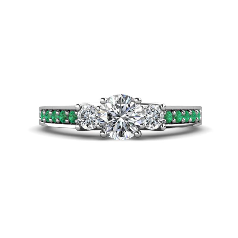 Valene Diamond Three Stone with Side Emerald Ring 