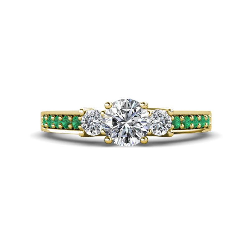 Valene Diamond Three Stone with Side Emerald Ring 