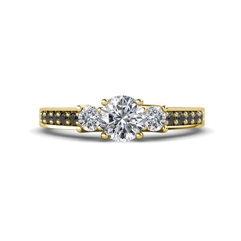 Valene Diamond Three Stone with Side Black Diamond Ring 