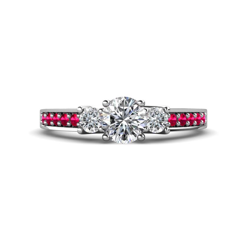 Valene Diamond Three Stone with Side Ruby Ring 
