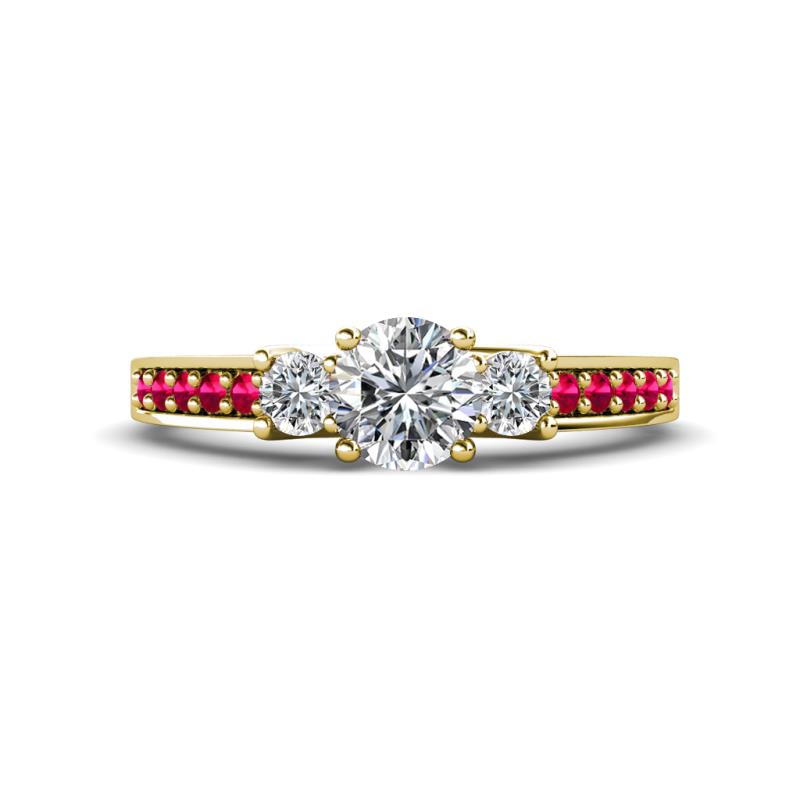 Valene Diamond Three Stone with Side Ruby Ring 