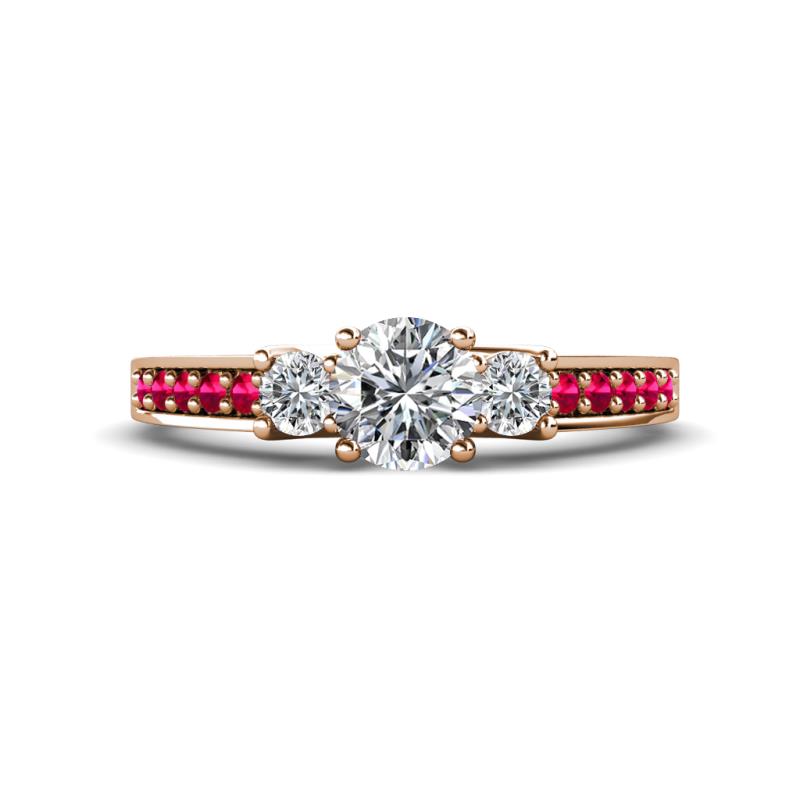 Valene Diamond Three Stone with Side Ruby Ring 