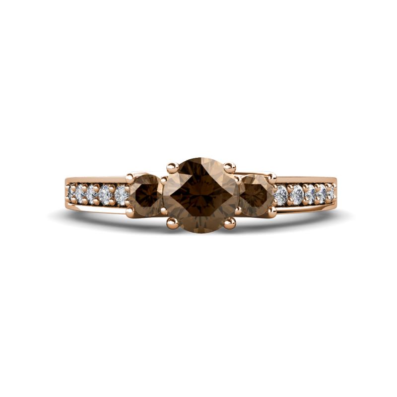 Valene Smoky Quartz Three Stone with Side Diamond Ring 