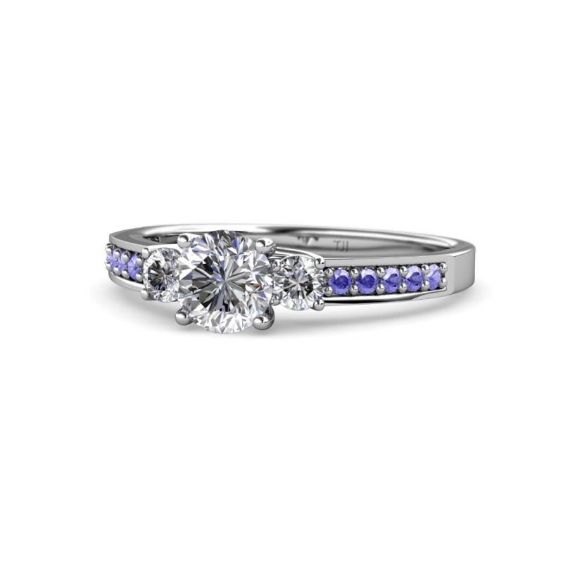 Dzeni Diamond Three Stone with Side Tanzanite Ring 