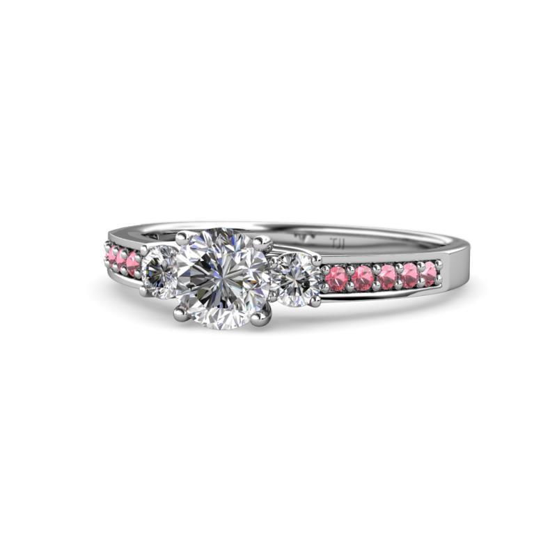 Dzeni Diamond Three Stone with Side Pink Tourmaline Ring 