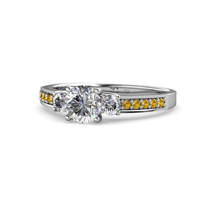 Dzeni Diamond Three Stone with Side Citrine Ring 
