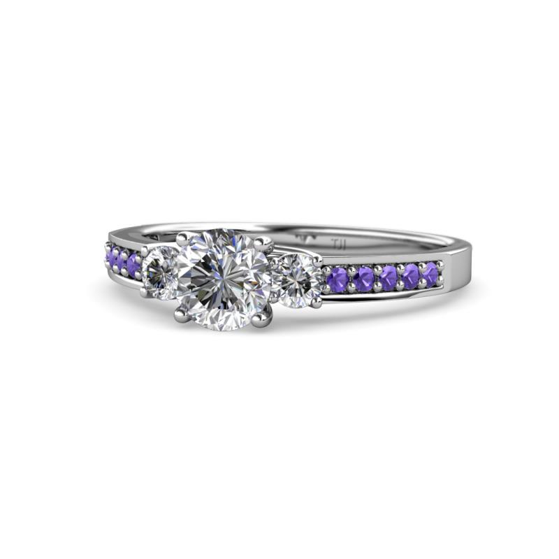Dzeni Diamond Three Stone with Side Iolite Ring 