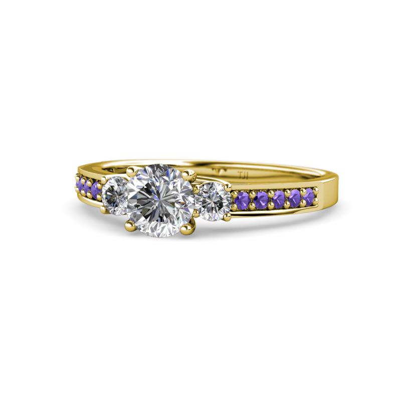 Dzeni Diamond Three Stone with Side Iolite Ring 