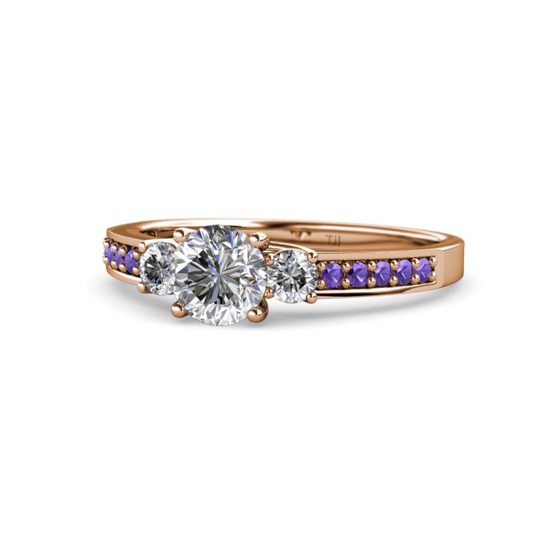 Dzeni Diamond Three Stone with Side Iolite Ring 