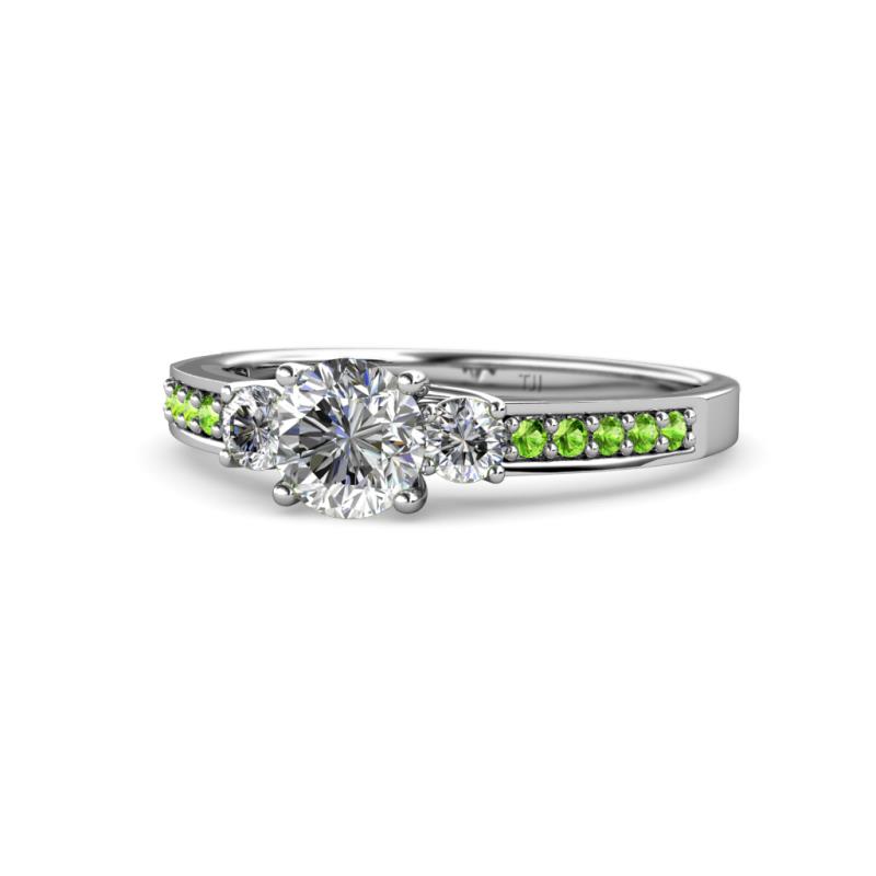 Dzeni Diamond Three Stone with Side Peridot Ring 
