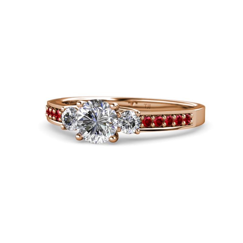 Dzeni Diamond Three Stone with Side Ruby Ring 