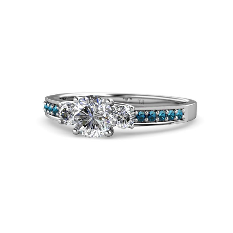 Dzeni Diamond Three Stone with Side Blue Diamond Ring 