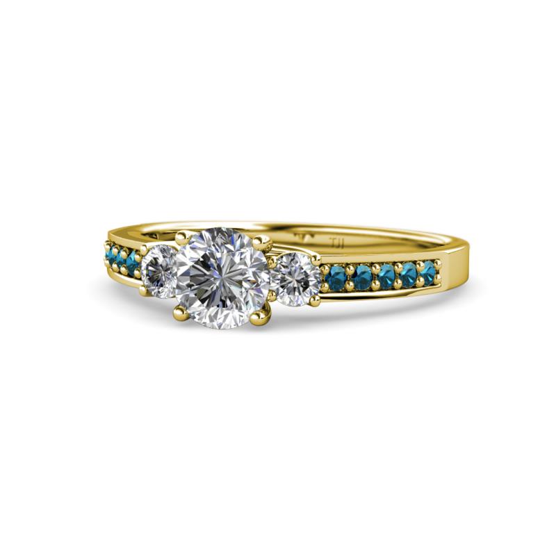 Dzeni Diamond Three Stone with Side Blue Diamond Ring 