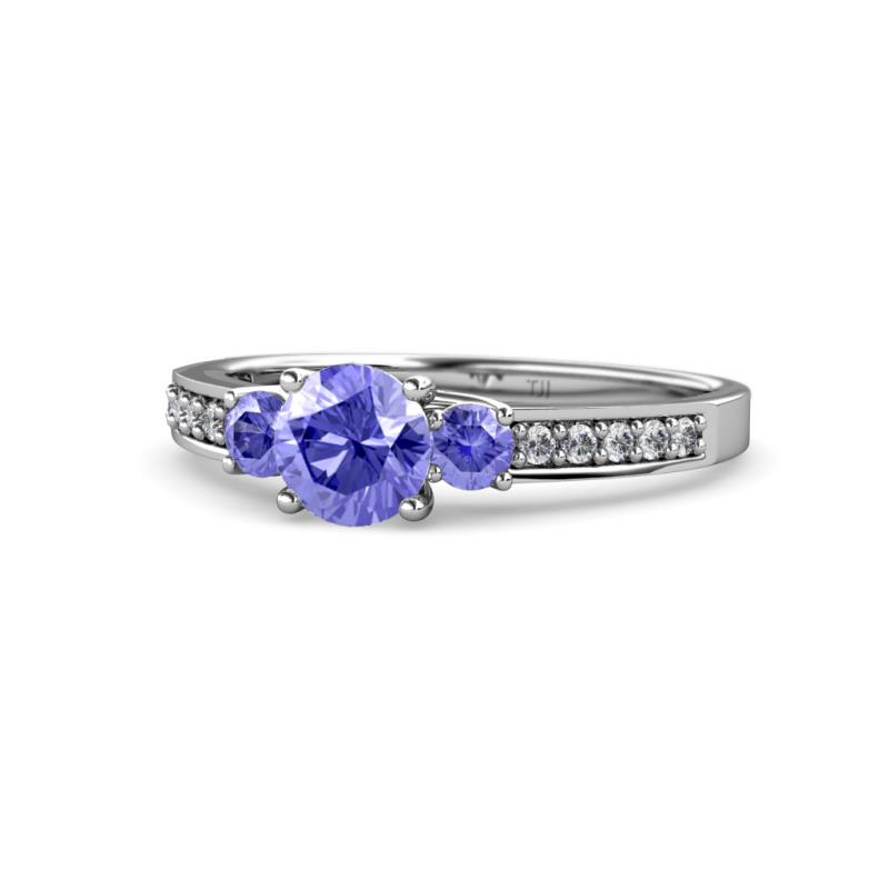 Dzeni Tanzanite Three Stone with Side Diamond Ring 