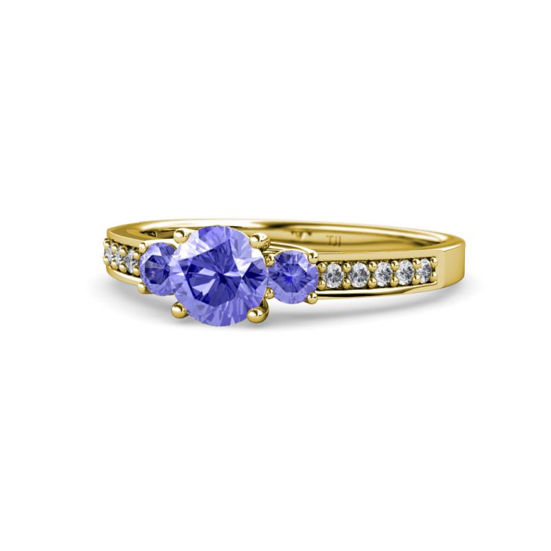 Dzeni Tanzanite Three Stone with Side Diamond Ring 