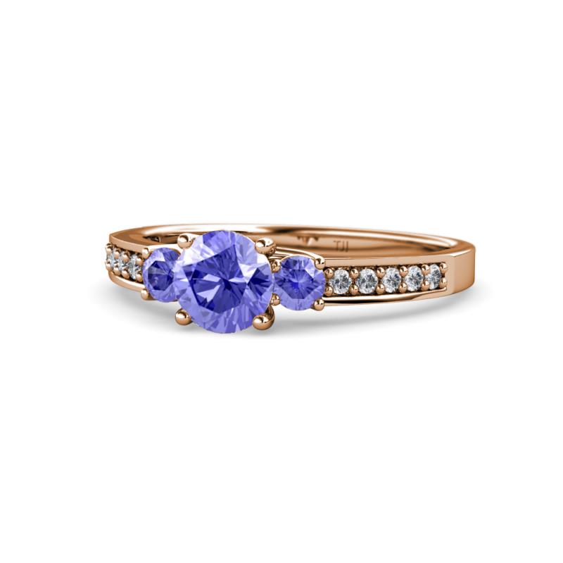 Dzeni Tanzanite Three Stone with Side Diamond Ring 