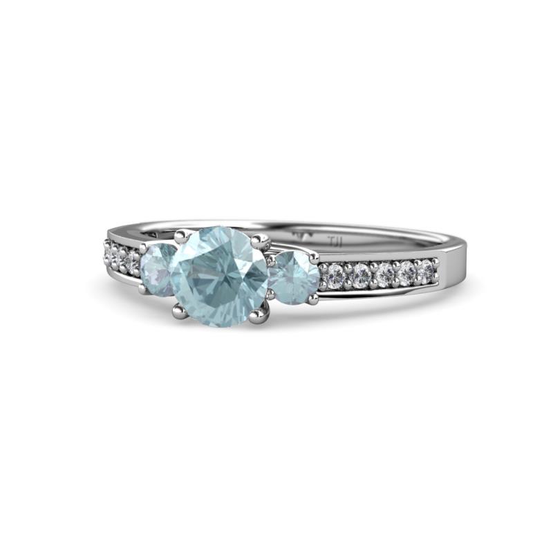 Dzeni Aquamarine Three Stone with Side Diamond Ring 