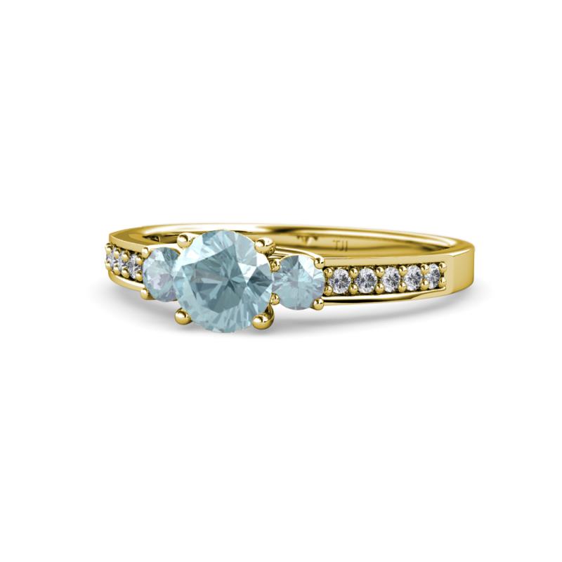 Dzeni Aquamarine Three Stone with Side Diamond Ring 