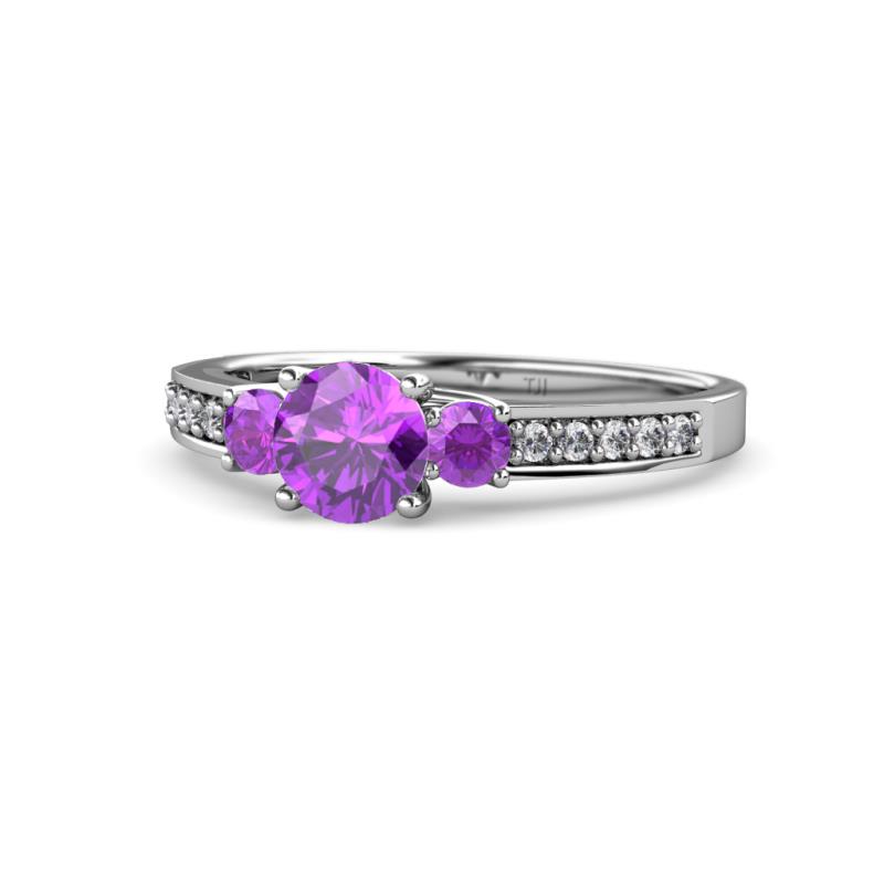 Dzeni Amethyst Three Stone with Side Diamond Ring 