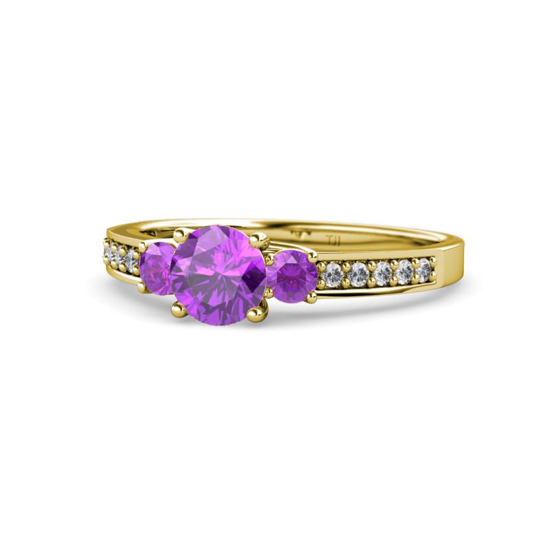 Dzeni Amethyst Three Stone with Side Diamond Ring 