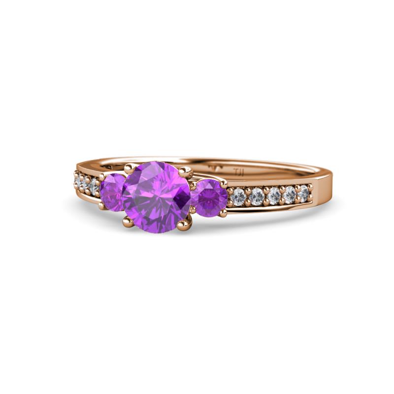 Dzeni Amethyst Three Stone with Side Diamond Ring 