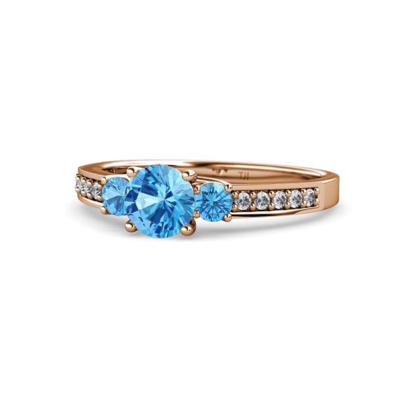 Dzeni Blue Topaz Three Stone with Side Diamond Ring 