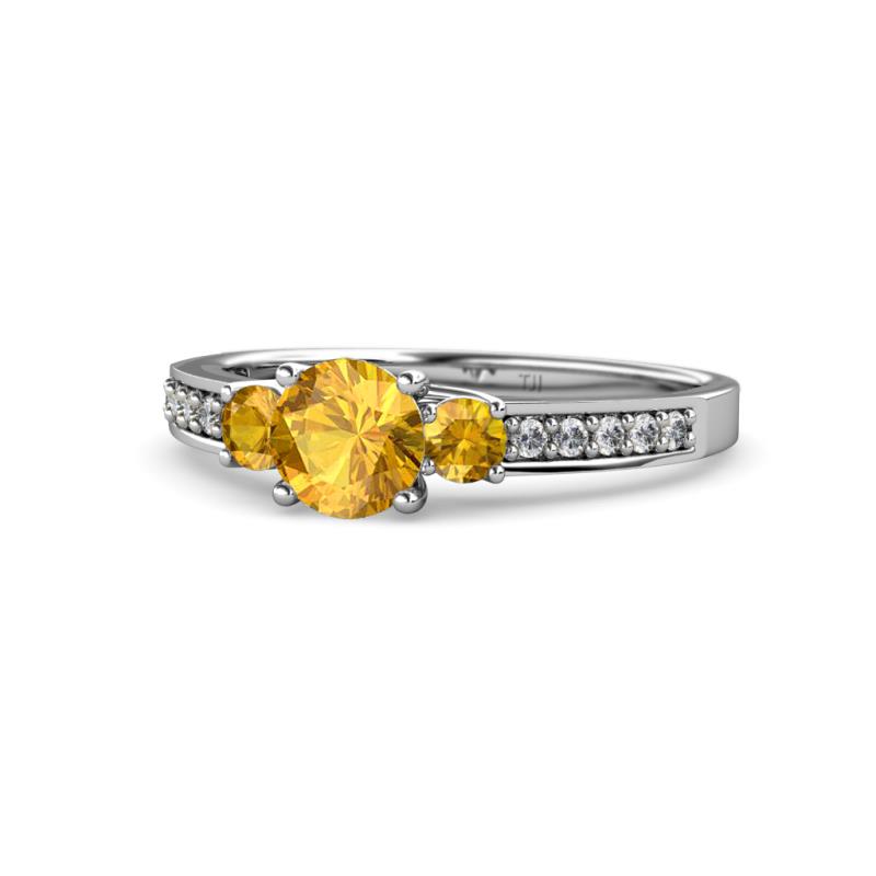 Dzeni Citrine Three Stone with Side Diamond Ring 