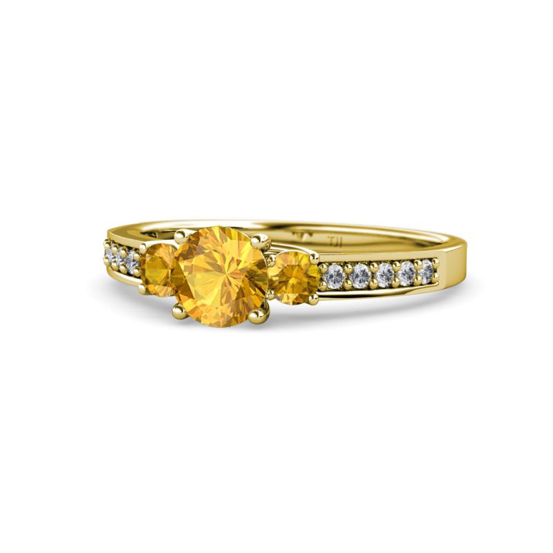 Dzeni Citrine Three Stone with Side Diamond Ring 