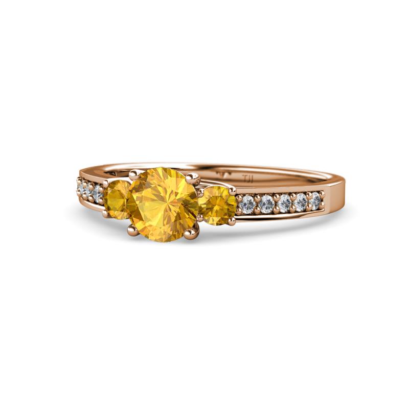 Dzeni Citrine Three Stone with Side Diamond Ring 