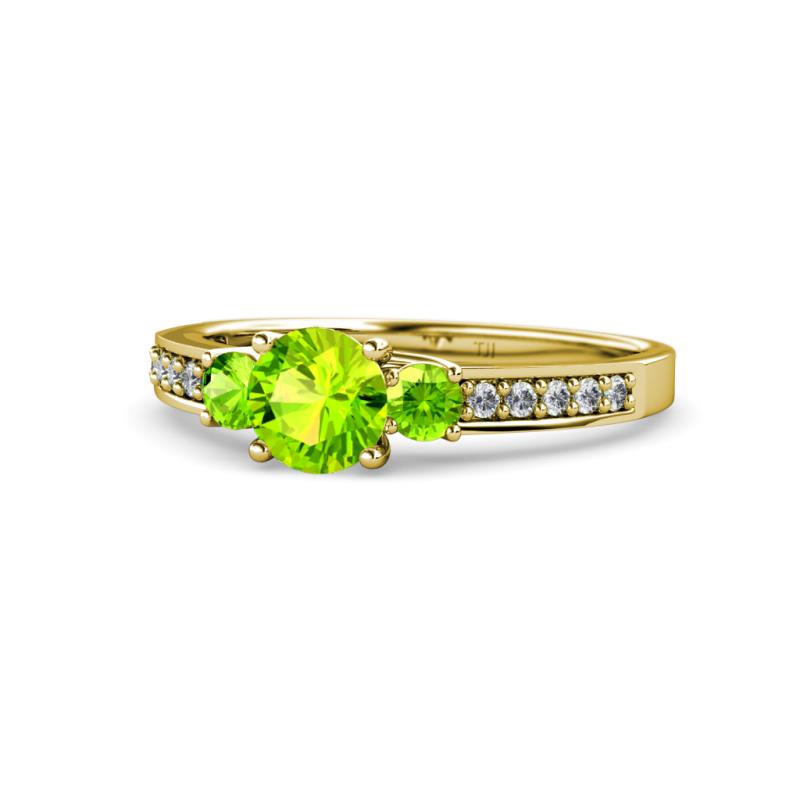 Dzeni Peridot Three Stone with Side Diamond Ring 