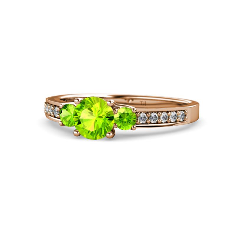 Dzeni Peridot Three Stone with Side Diamond Ring 