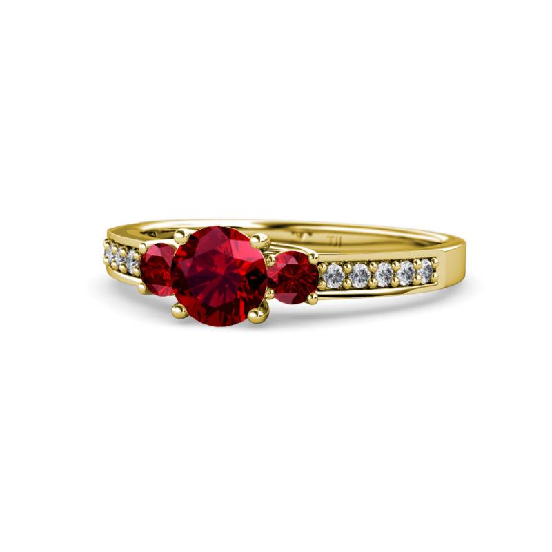 Dzeni Ruby Three Stone with Side Diamond Ring 